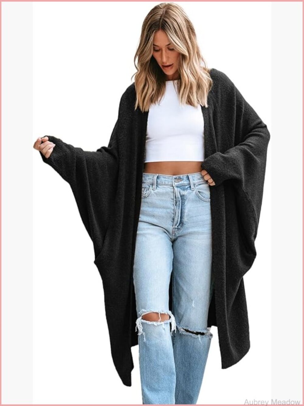 Womens Oversized Open Front Cardigan Sweater Soft Knit Longline